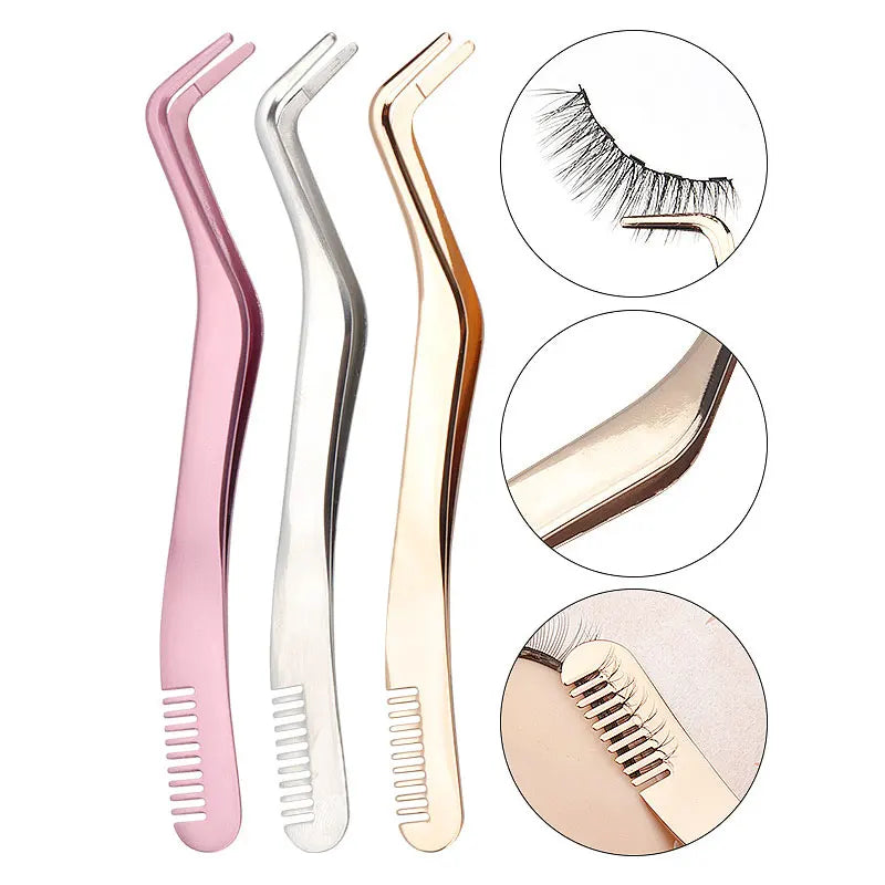 Stainless Steel Eyelash Tweezers With Comb - Where2Buy